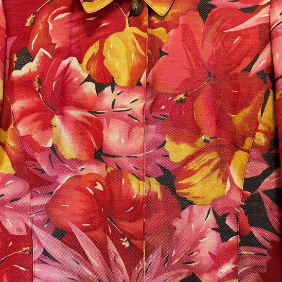 Doncaster New York Floral Linen & Silk Jean Jacket Style, Size 4, Lined, Pockets - Picture 5 of 11